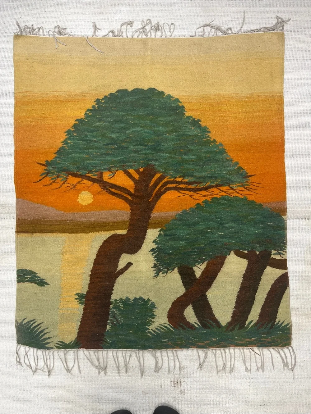 Teal & Brown Sunset Tree Tapestry Wall Hanging